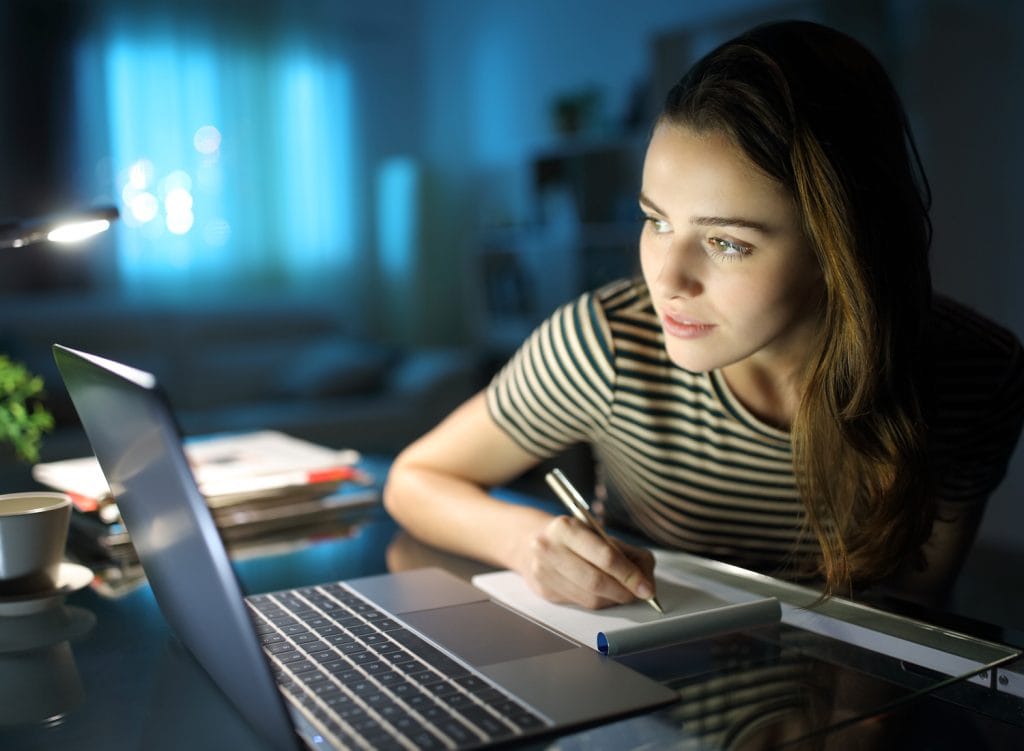 a woman learning more about online loans